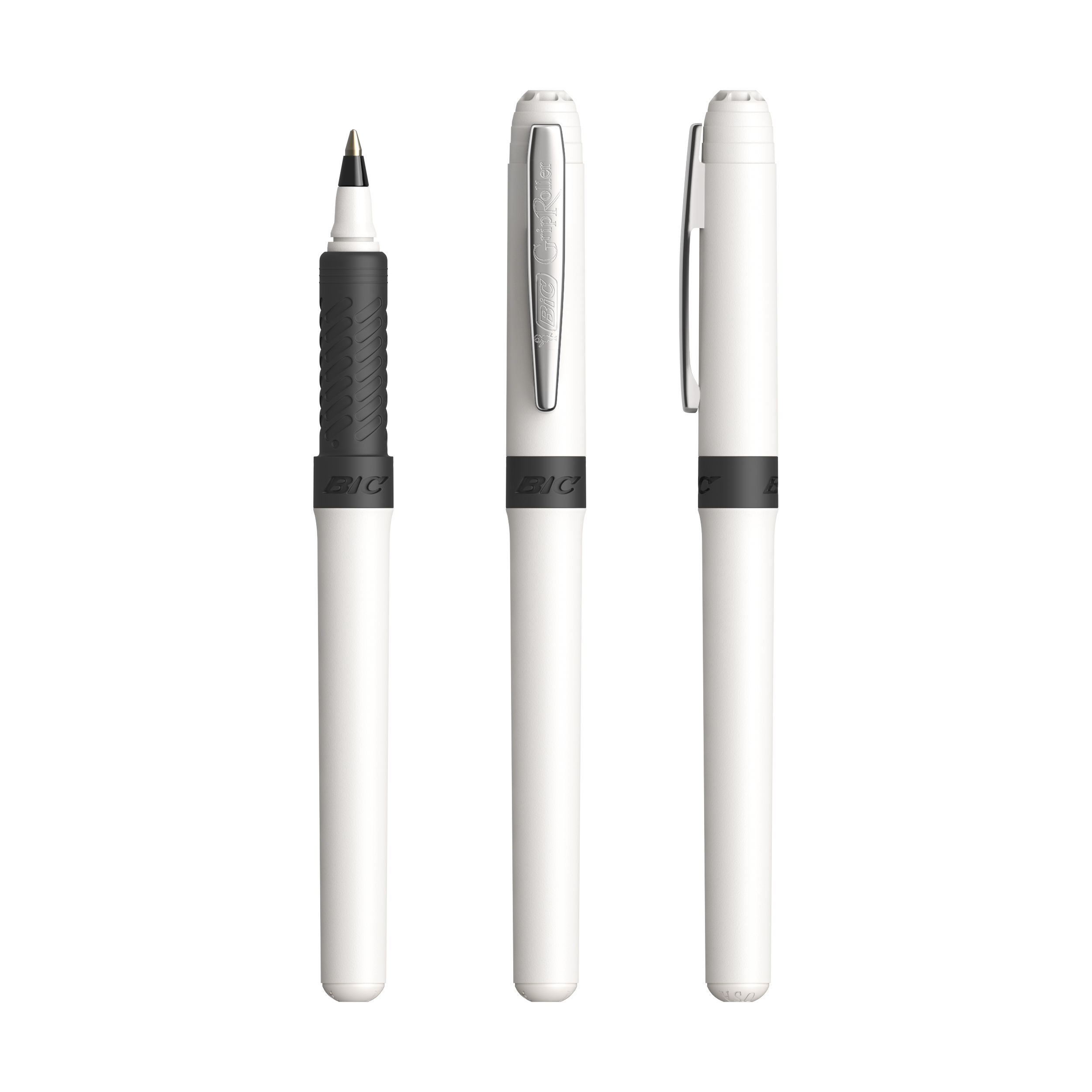 Roller publicitaire BIC® Grip Roller Blanc - Chrome - encre noire